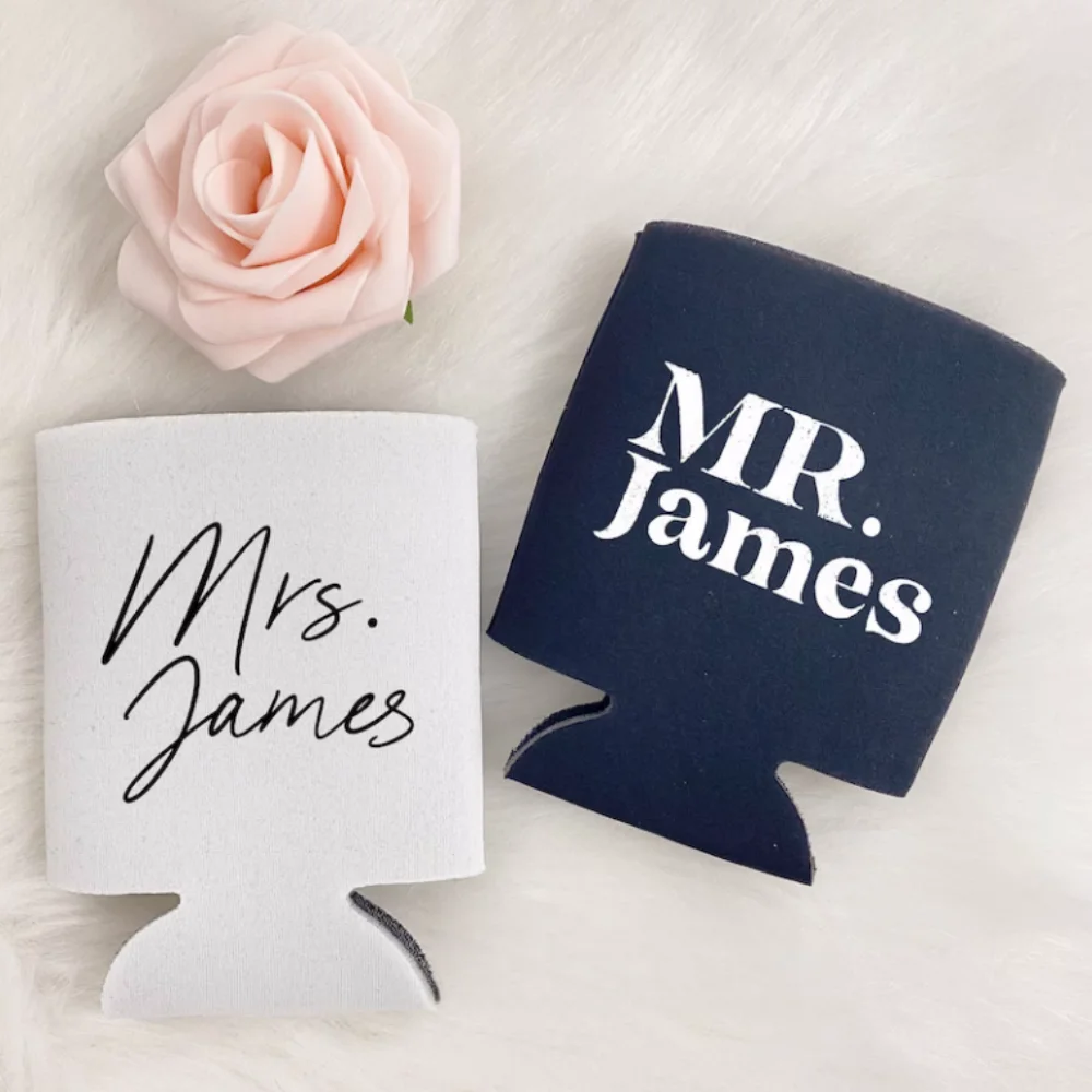 맞춤형 미스터 및 부인 맥주 캔 쿨러-허니문 음료 홀더-커플용 결혼 선물-절연체, 맥주 허거 