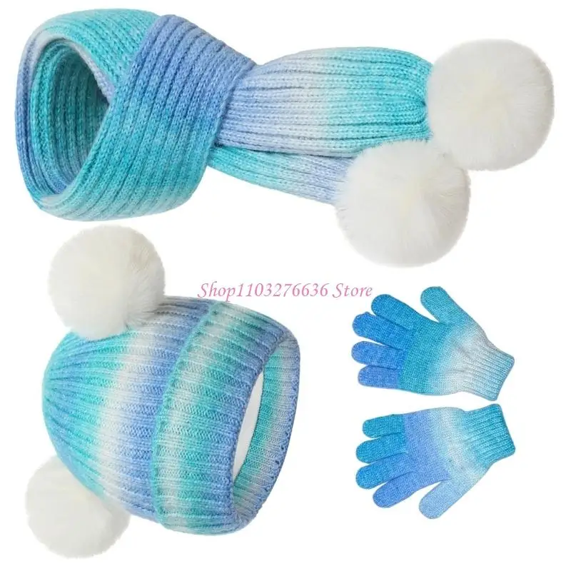 

R6FD милые помпоны вязаная шапка шеи теплый шарф перчатки набор для младенцев 3-10 лет