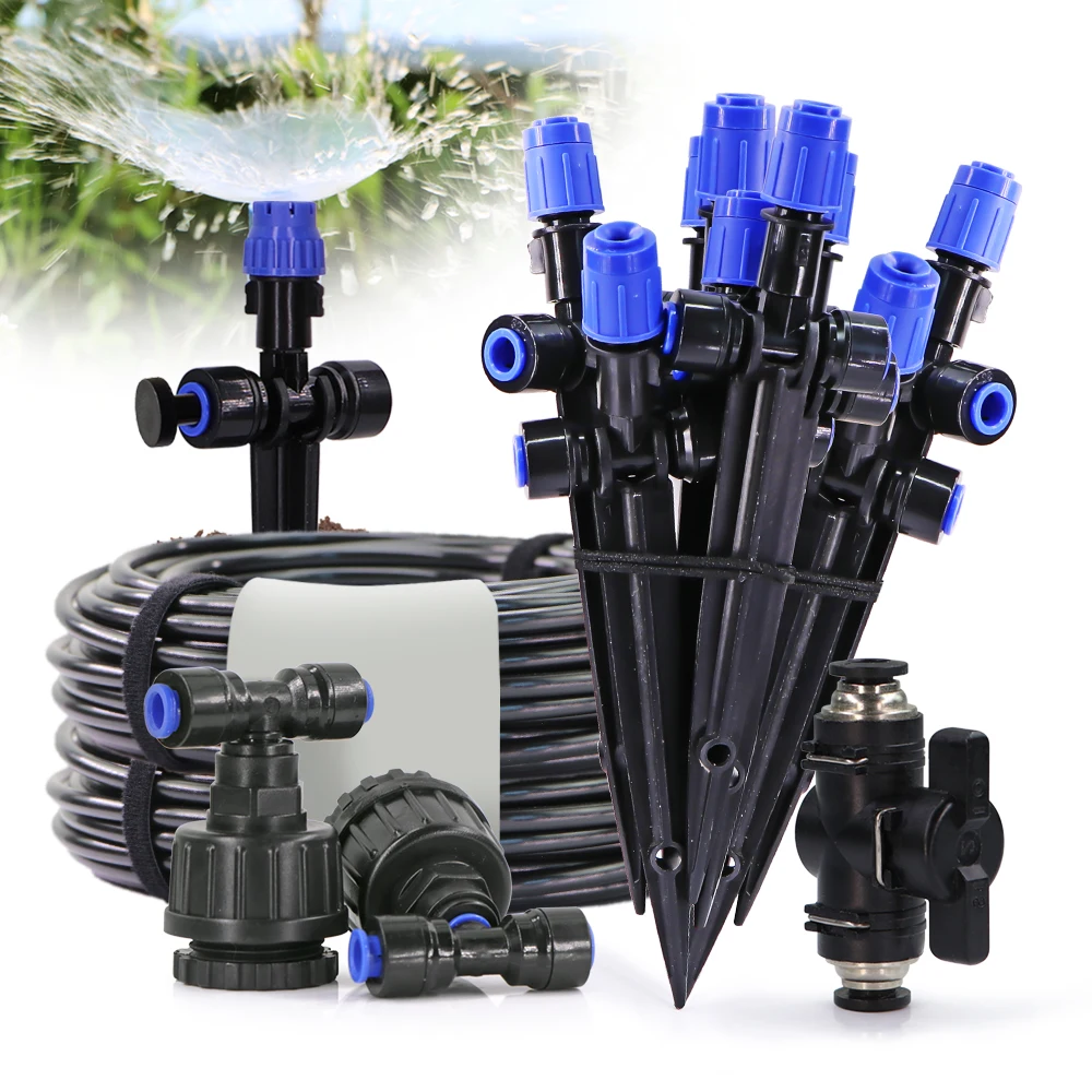 

1/4" Bubbler Auto Irrigation System 360° Adjustable Sprinkler with Support for Outdoor Garden Lawn Plant Pot Micro Drip Watering