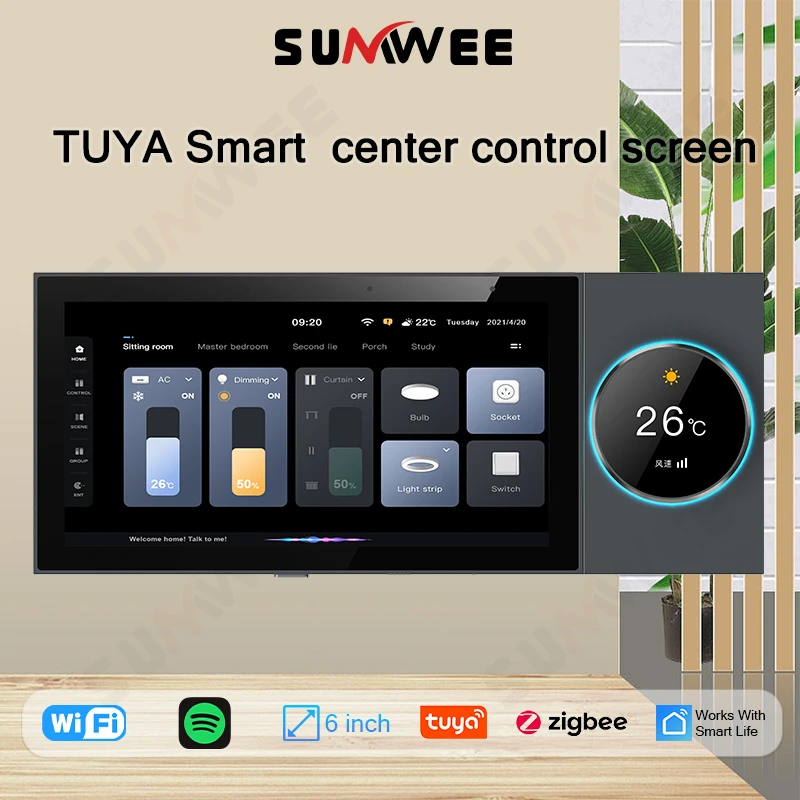 6inch TUYA ZIGBEE Central Control Multiroom Smart Home Audio System Bluetooth TFcard Micro-USB Local Playing Wall Amplifier