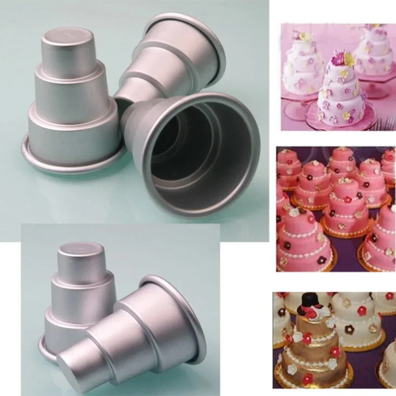 Mini 3 Tier Cake Pan Home Birthday DIY Pudding Cupcake Mould Aluminium Alloy Cookie Chocolate Baking Mold Pudding jelly mold