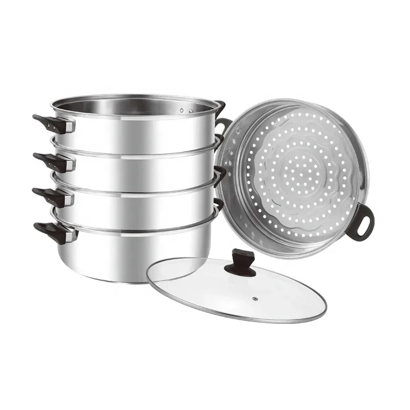 Hot sale High quality 5 layer stainless steel food dumpling steamer cooking pot with lid and bakelite handle 4SETS 30-36cm