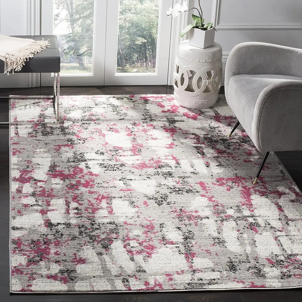 

Skyler Collection 6'7"" Square Grey / Pink Sky193P Modern Abstract Non-Shedding Living Room Bedroom Dining Home Office Area Rug