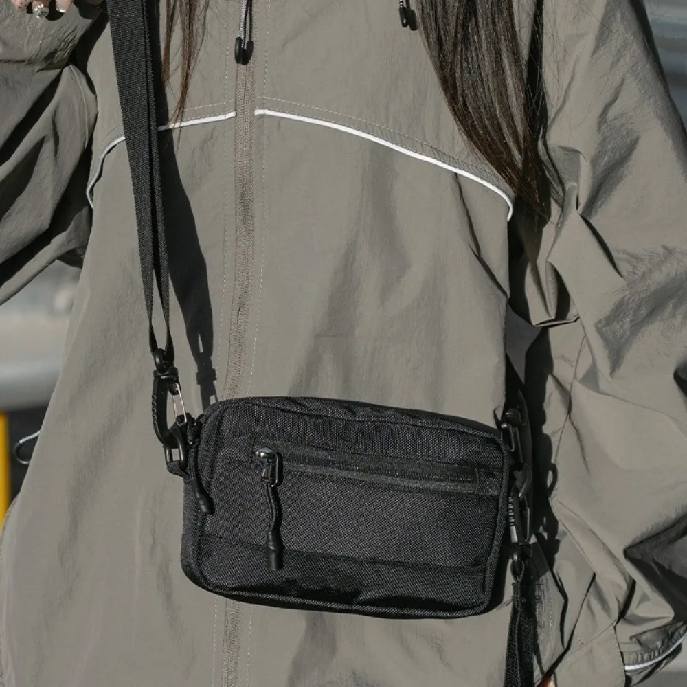 Square Nylon Crossbody Bag Adjustable Lightweight Single Shoulder Bag Solid Color Wide Shoulder Strap Messenger Bag Women