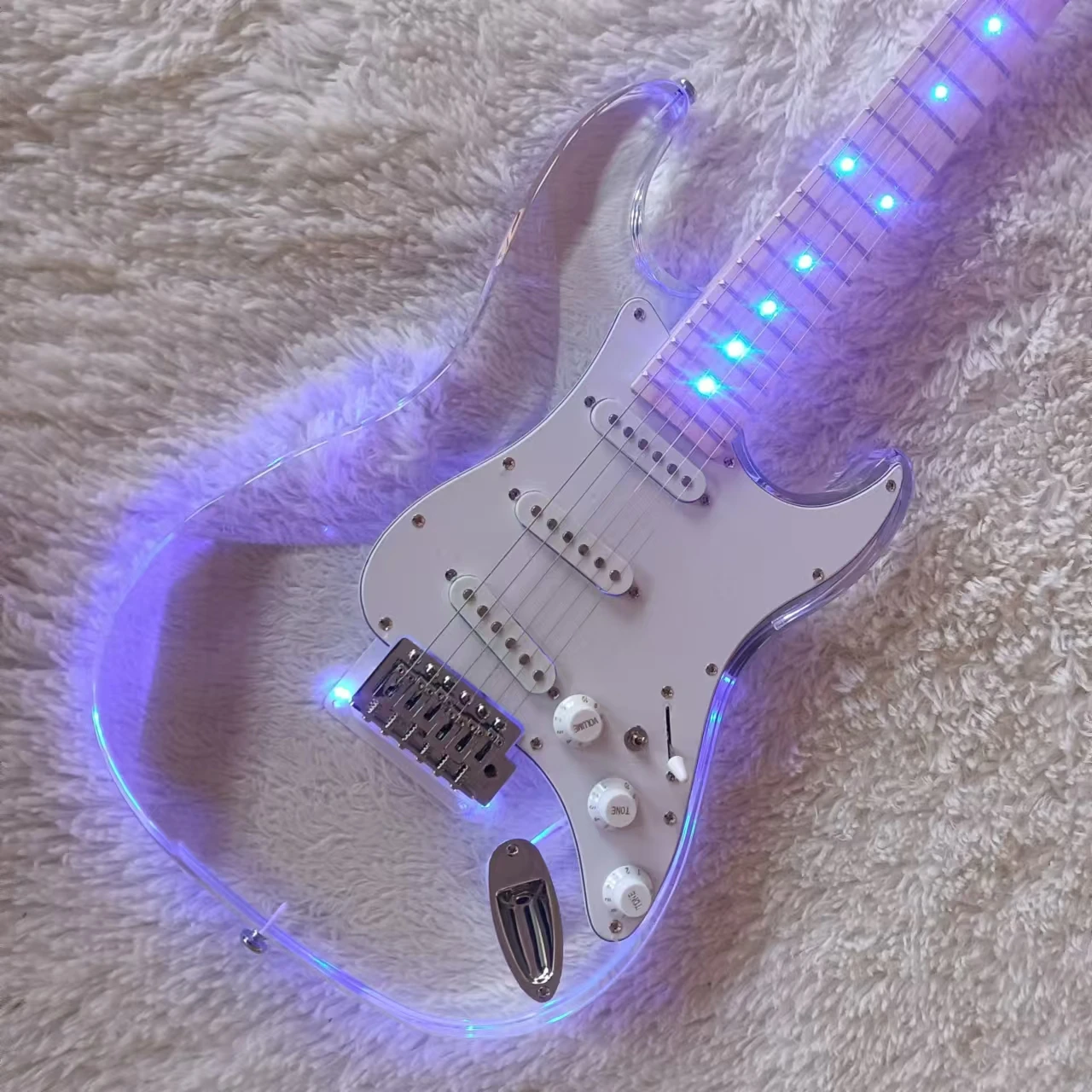 Factory direct sales of 6-string acrylic guitar body, maple wood guitar neck with LED lights and electric guitar