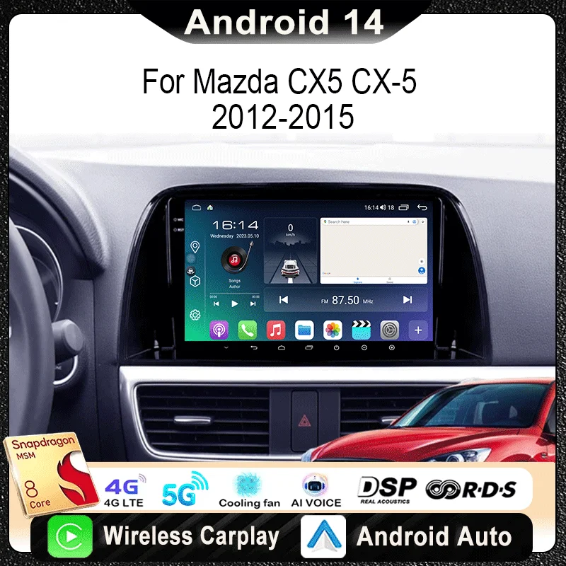 

9" Inch For Mazda CX5 CX-5 CX 5 2012 - 2015 Car Radio Multimedia Video Player Navigation Stereo GPS Android 14 wireless Carplay