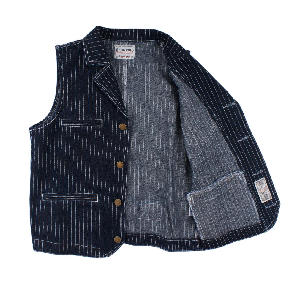 Striped Denim Vest Men Lapel Motorcycle Vest Multi Pocket Hunting Waistcoat Outdoor Trekking Hiking Work Travel Autumn Winter