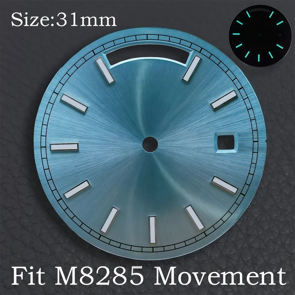 31mm Dials Fit Miyota 8285 Movement Silvery/Blue/Gold/White/Black Calendar Dial Blue Luminous Watch Movement Accessories 8285