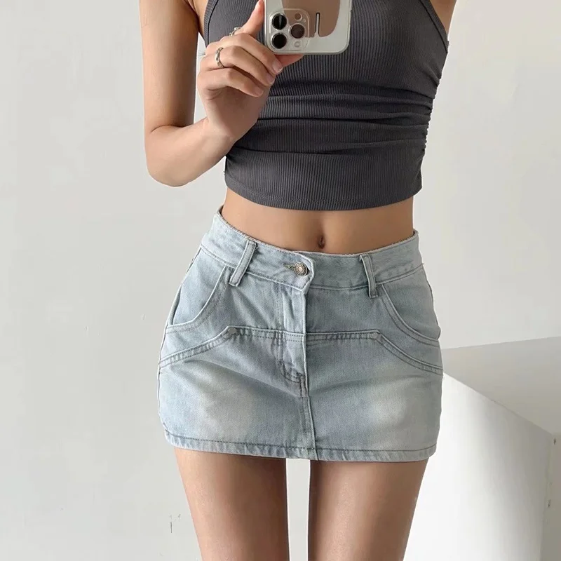 

Low-Waist Cotton Denim Skirt Sexy ort Skirt Street Sle Pure Color Summer Anti-Light Walking orts for Girls