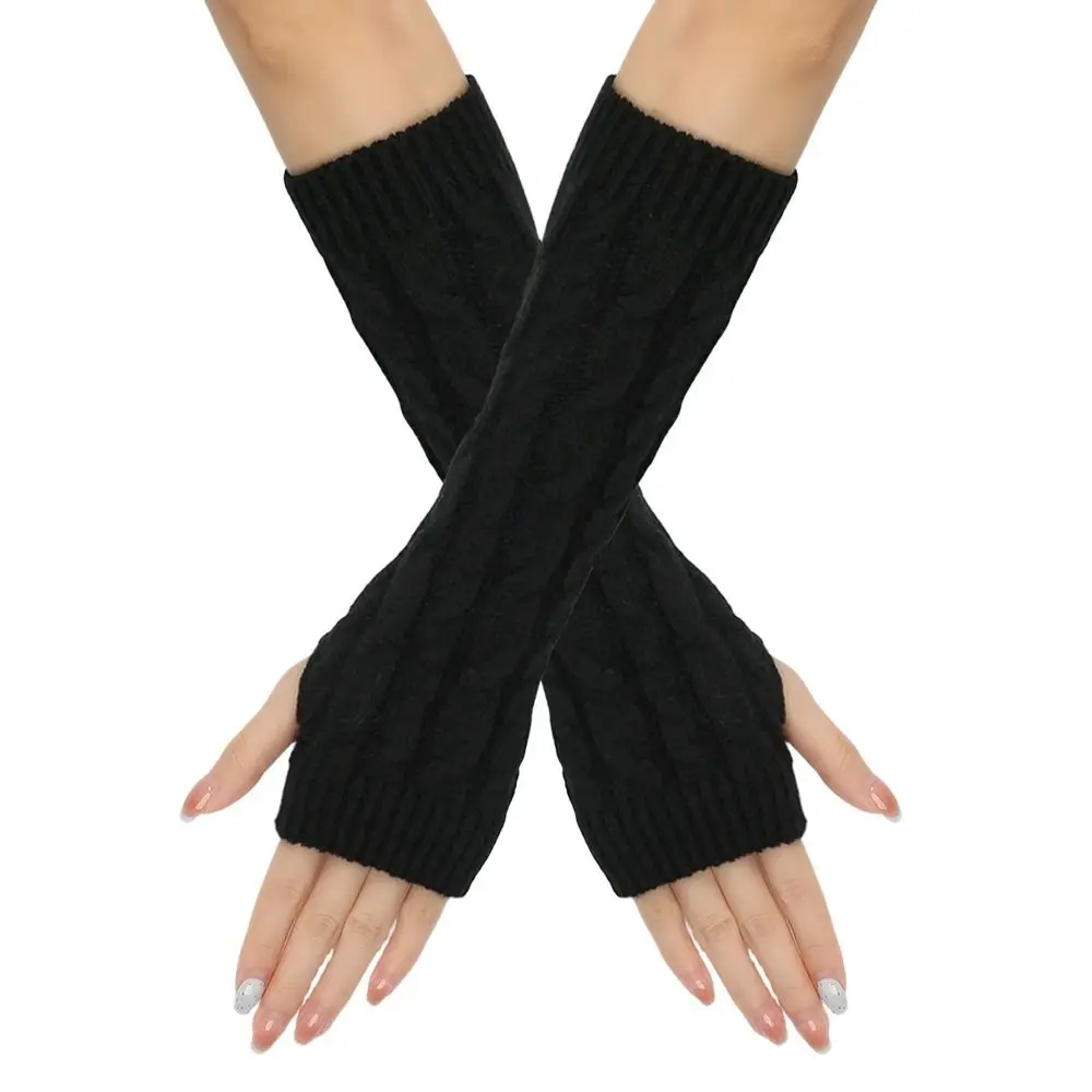 Fingerless Arm Sleeves Gloves Knitted Twists Decorative Pattern Arm Sleeve Gloves Soft Material Warm Gothic Mittens Outdoor
