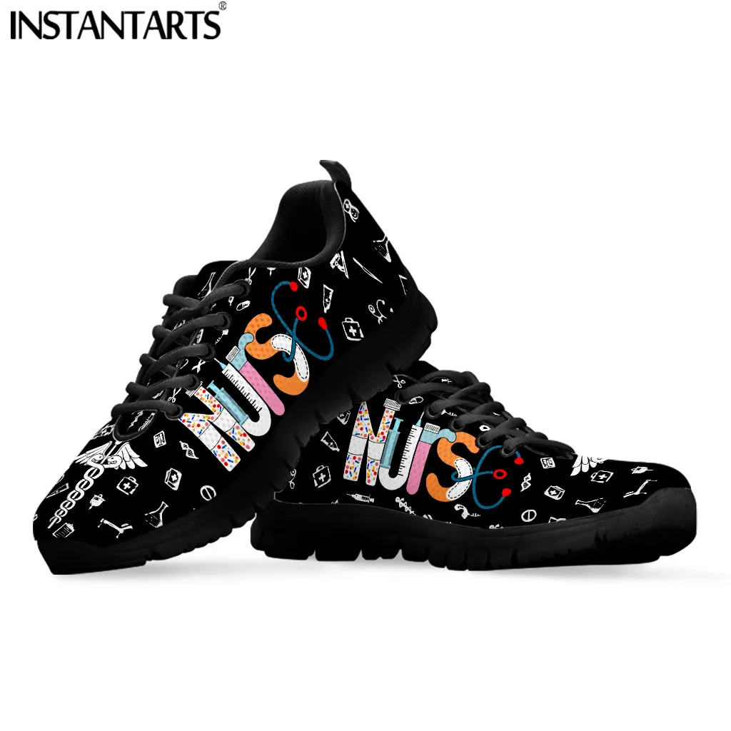 INSTANTARTS Paramedic EMT EMS Pattern Women's Flats Shoes Spring Comfortable Mesh Sneakers Casual Lace Up Outdoor Sport Footwear