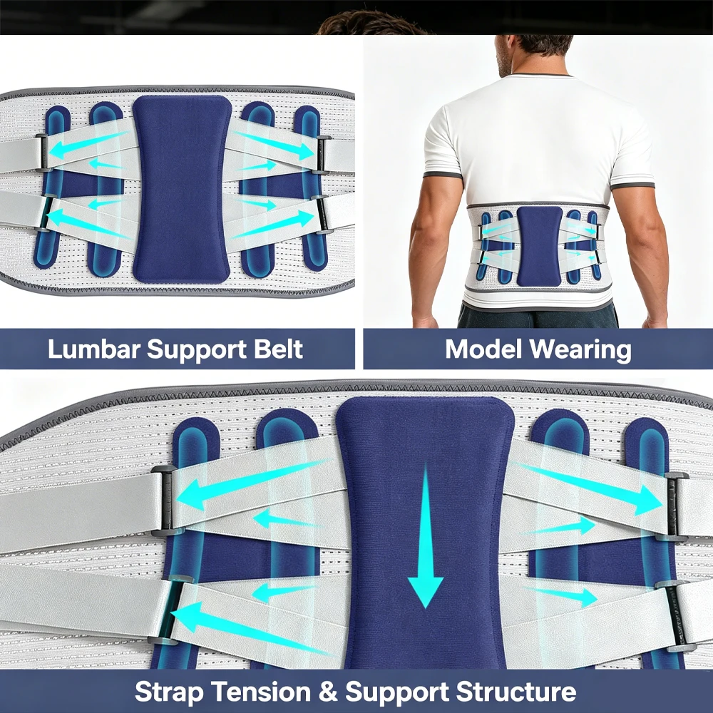 1PCS Back Brace for Lower Back Pain Relief: Adjustable Support with Ergonomic Lumbar Pad for Spinal Alignment Sciatica Scoliosis