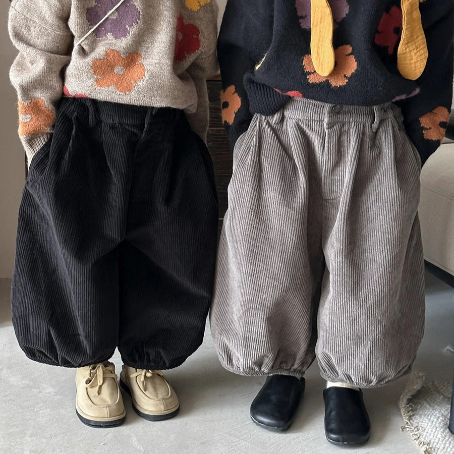 

‌2025 Fall Kids Corduroy Lantern Pants Loose Wide Leg Elastic Waistband Toddler Boys Girls 1-8 Years Comfortable Casual Trousers