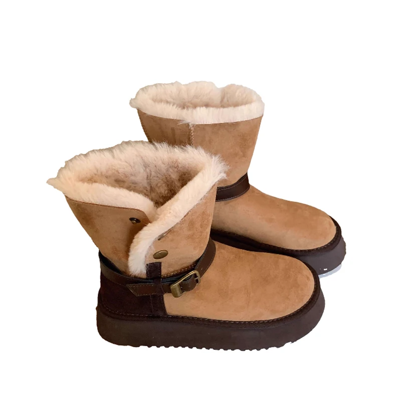 Nowe Śniegowce Damskie Platformy Pluszowe Buty Płaskie Sneakersy 2025 Zimowe Ciepłe Botki Chelsea Casualowe Buty Sportowe Wygodne Mujer Botas