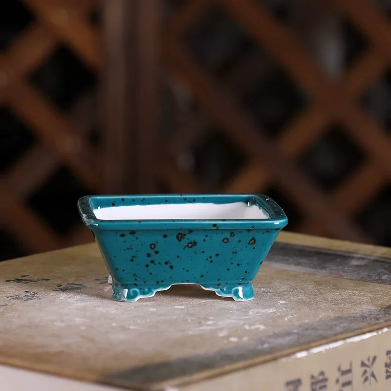 Colorful Glazed Rectangle Bonsai Pot, Flower Plant Small Vase, Traditional Chinese Shape, Garden Table, Home Decoration