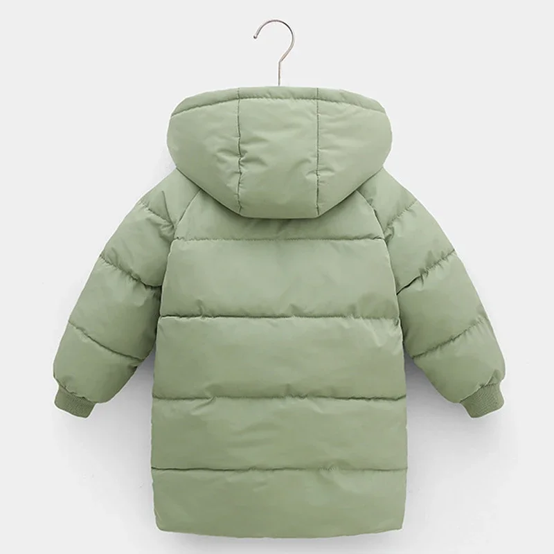 Neue 2-10 Jahre Winter Lange Jacke für Mädchen und Jungen, Outdoor-Bekleidung, Dick, Wärmeisolierend, mit Kapuze, für Kinder, Wattierte Baumwoll-Oberbekleidung – Detail 17