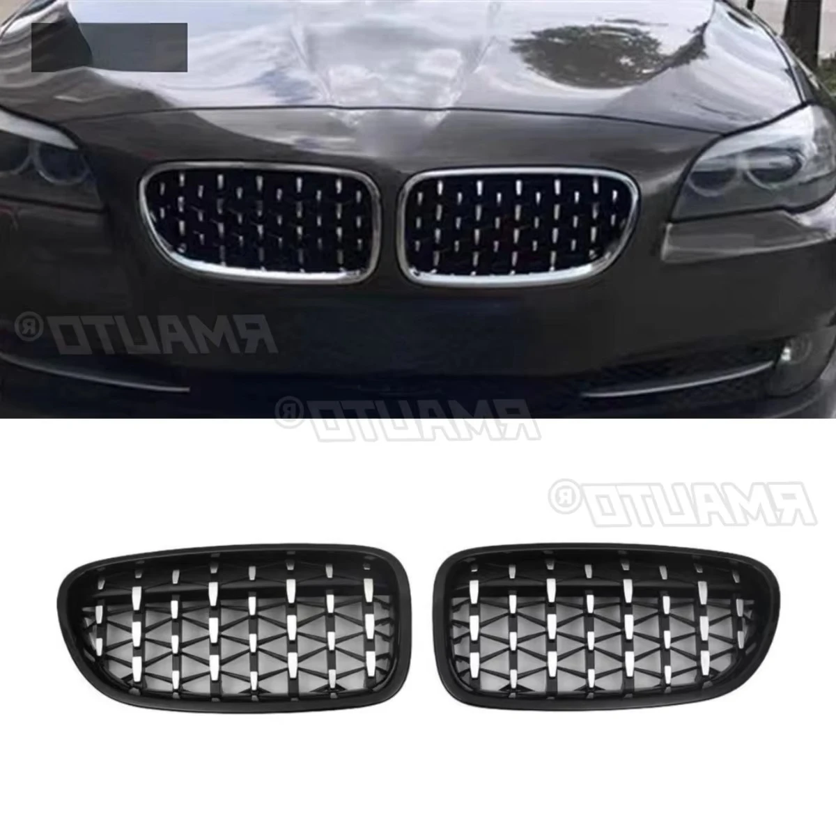 

For BMW 5 Series F10 2011-2016 Car Bumper Grill Decorative Strips Racing Grille Star Black Front Bumper Grill Exterior Part