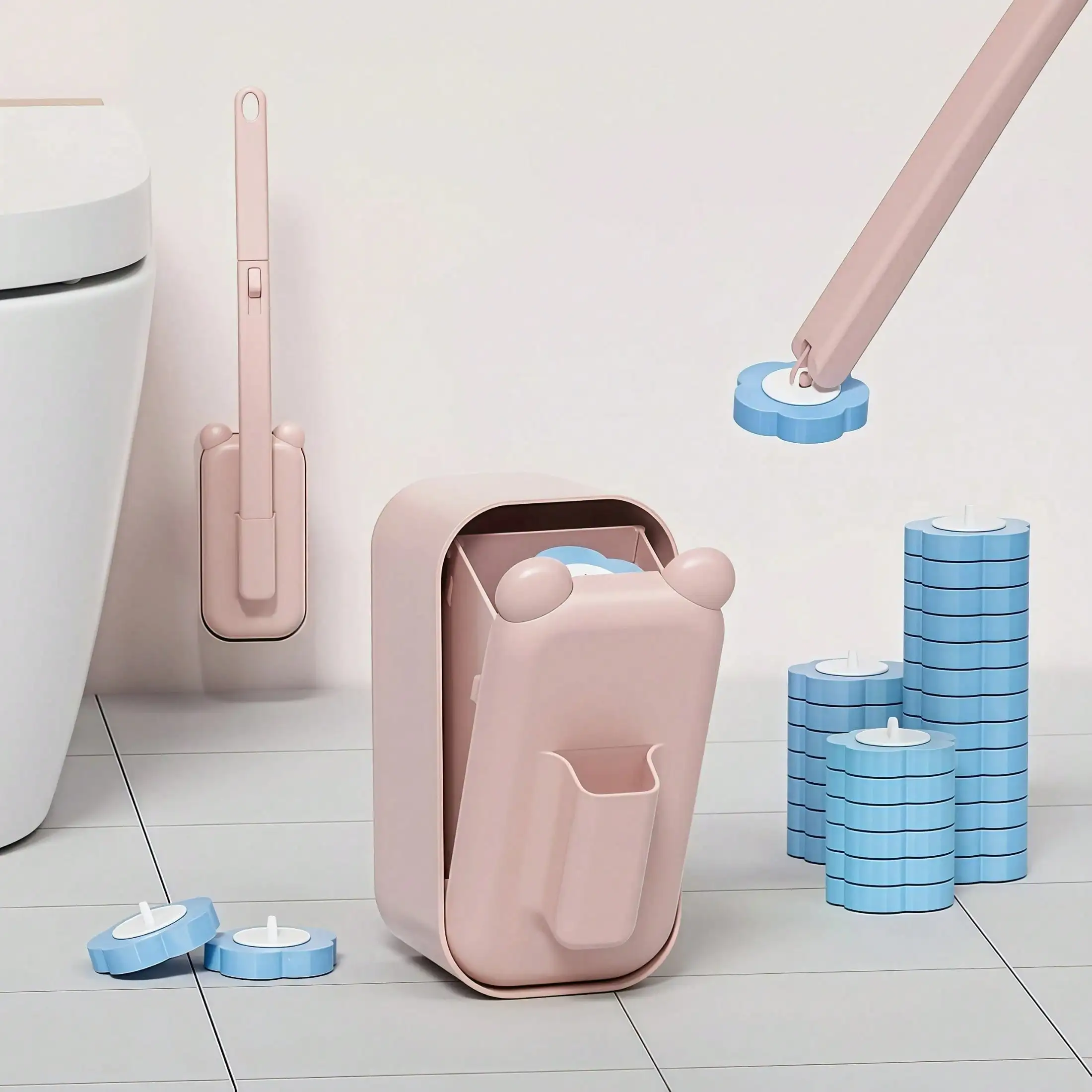 

Home Care Disposable Toilet Brush Set With Wall-Mounted Design, No Dead Angle Cleaning & Powerful Stain Removal, Disposable Replacement Heads For Toilet Cleaning