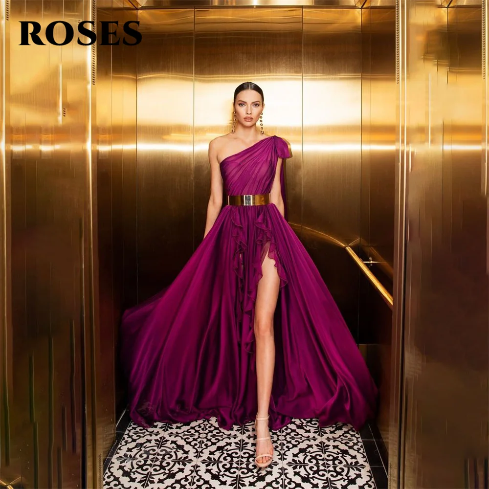 

ROSES Простое фиолетовое вечернее платье трапециевидной формы со складками без рукавов, ночные платья на одно плечо, вечерние платья знаменитостей по индивидуальному заказу