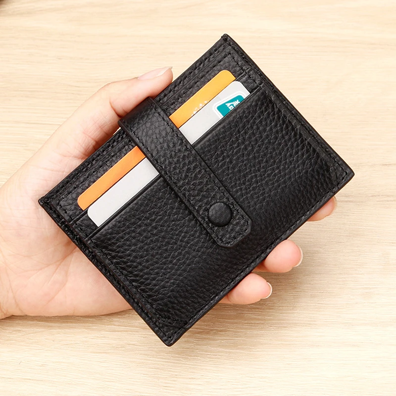 Mini Card Wallet Credit Card Holder Men Genuine Leather Card Holders Women Slim Money Clip Bi-fold Small Thin Cash Change Bag