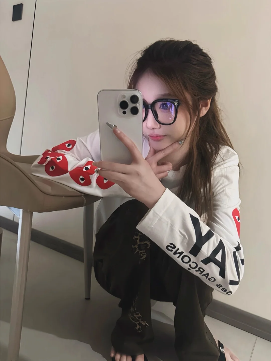 تي شيرت فضفاض من القطن طويل Sve للسيدات للخريف Faion Street Love Letter Round Ne Print Top Korean Sle Creative Pat... #4