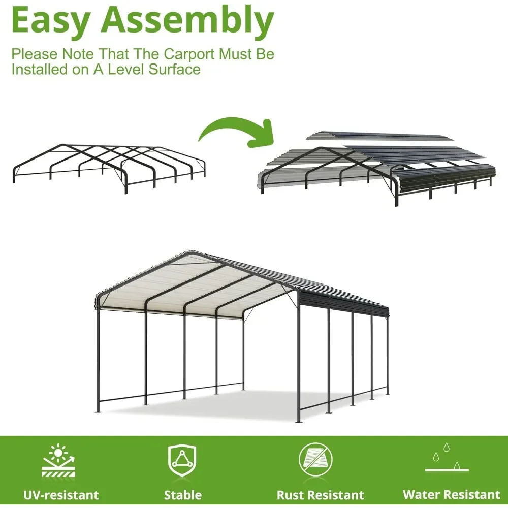 10x15 Metal Carport Carports with Enhanced Base Heavy Duty Garage Outdoor Galvanized Car Shelter for Car, Boats and Truck