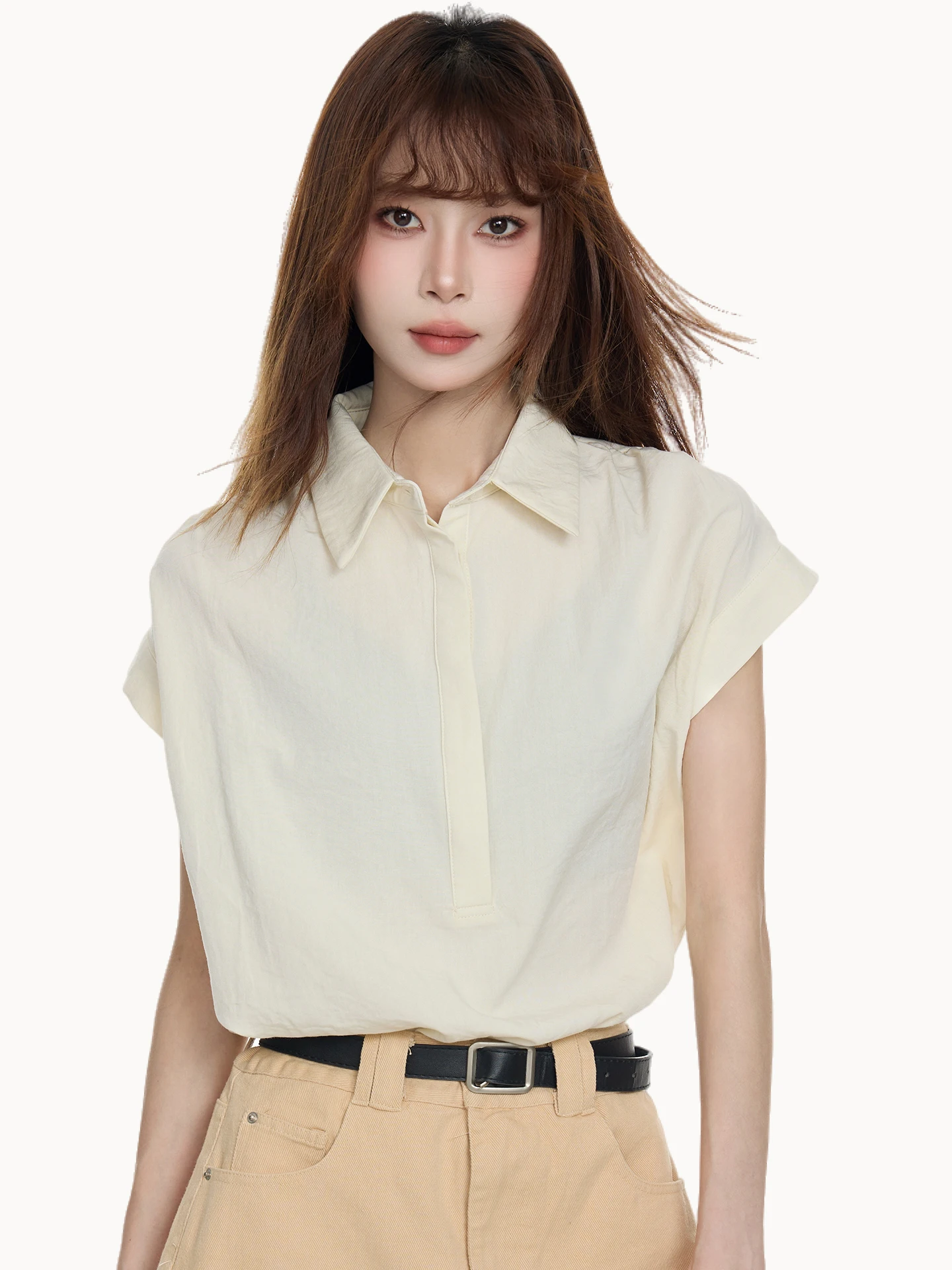 

Casual Neck Shirt Women's Short Sleeve Breathable Cotton Blend Comfortable Fit Summer New Style College Style Fashionable