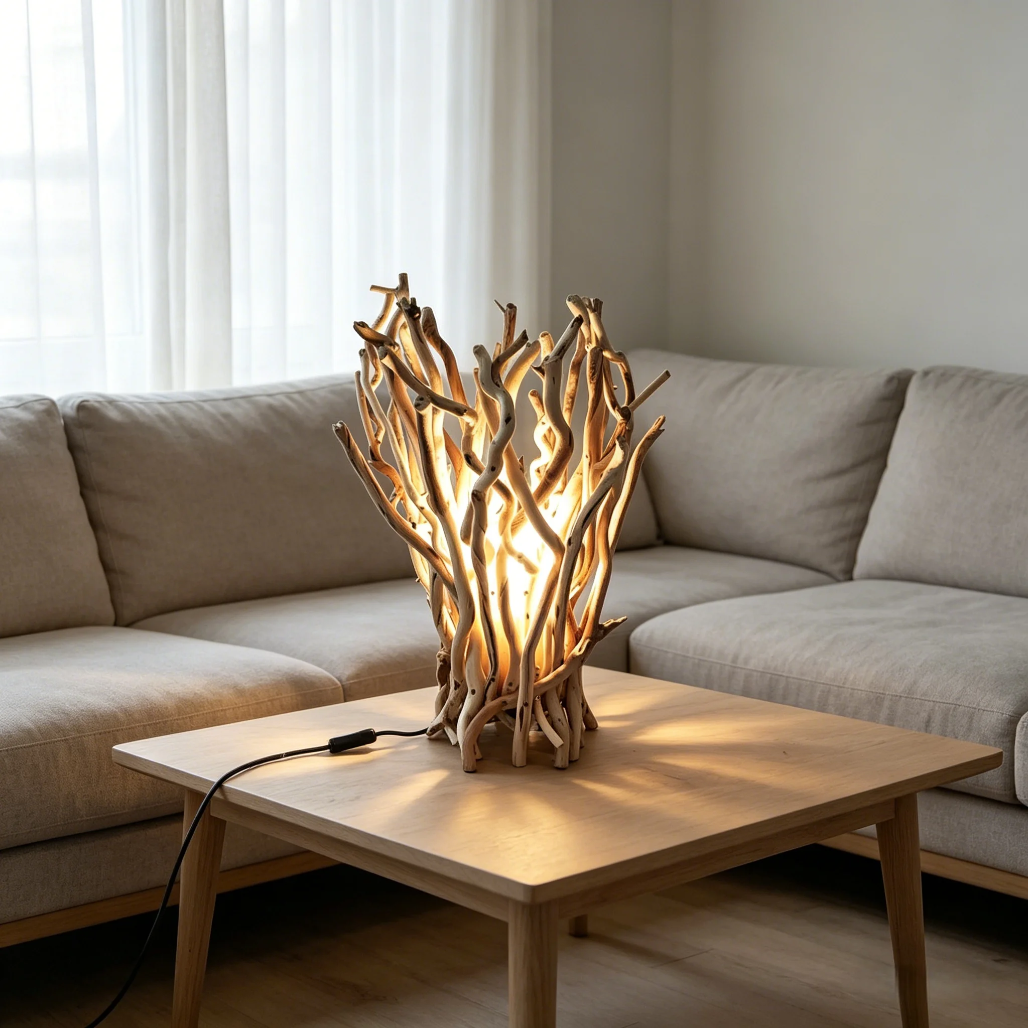 ！@Twig Cluster Solid Wood Engraved Floor Lamp H60cm Natural Driftwood Branch Lighting for Rustic Spaces