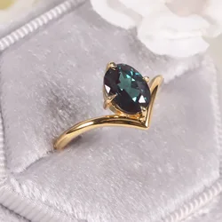 GEM'S BALLET 14K Gold Plated 925 Sterling Silver Curved Ring Oval 6x8mm Solitaire Color Changing Alexandrite Engagement Ring