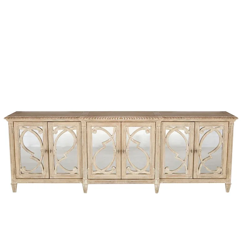 

ls 42 French retro TV cabinet log carved hollow floor cabinet old carved mirror side cabinet