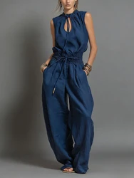 Tute con spalle scoperte Sexy da donna con stampa creativa del viso pantaloni larghi dritti allentati casuali estivi Lady Hollow Out pagliaccetti per feste