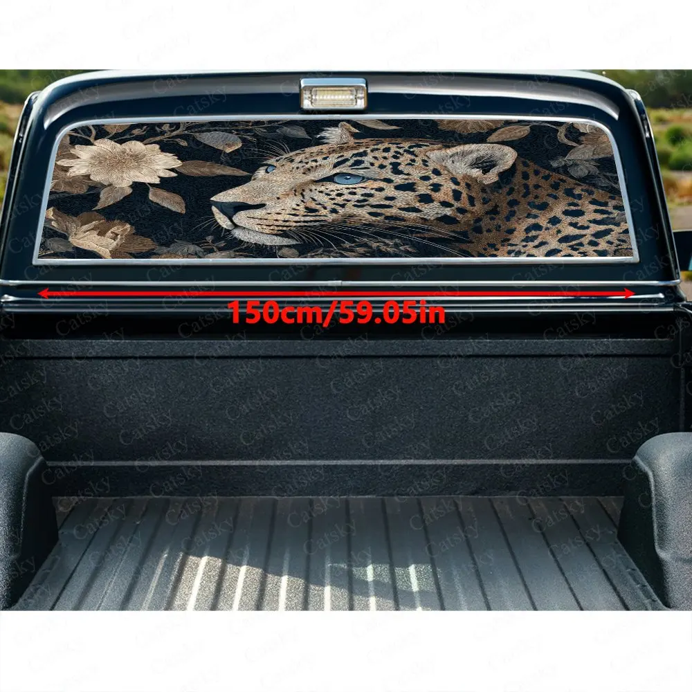 Artistic Leopard with Dynamic Posture& Textural-Fierce Hybrid Motif Decal, Car Rear Window Sticker, Waterproof Self-Adhesive PVC
