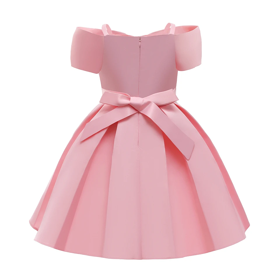 Summer Style Young Girl Pink White Solid Color Halter Pleated Dress Children Formal Occasion Ceremony Elegant Kids Party Dresses