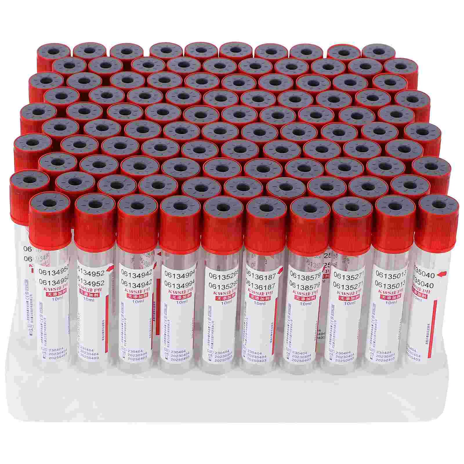 

100 Pcs 10ml Blood Collection Tube Test Glass Tubes Vacuum with Lids Negative Pressure