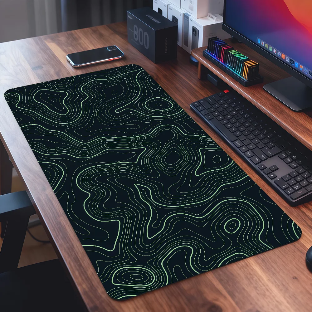 Contour lines Curved Abstract Lines Mouse Pad For Office Gaming And Keyboards Non-Slip Large Waterproof