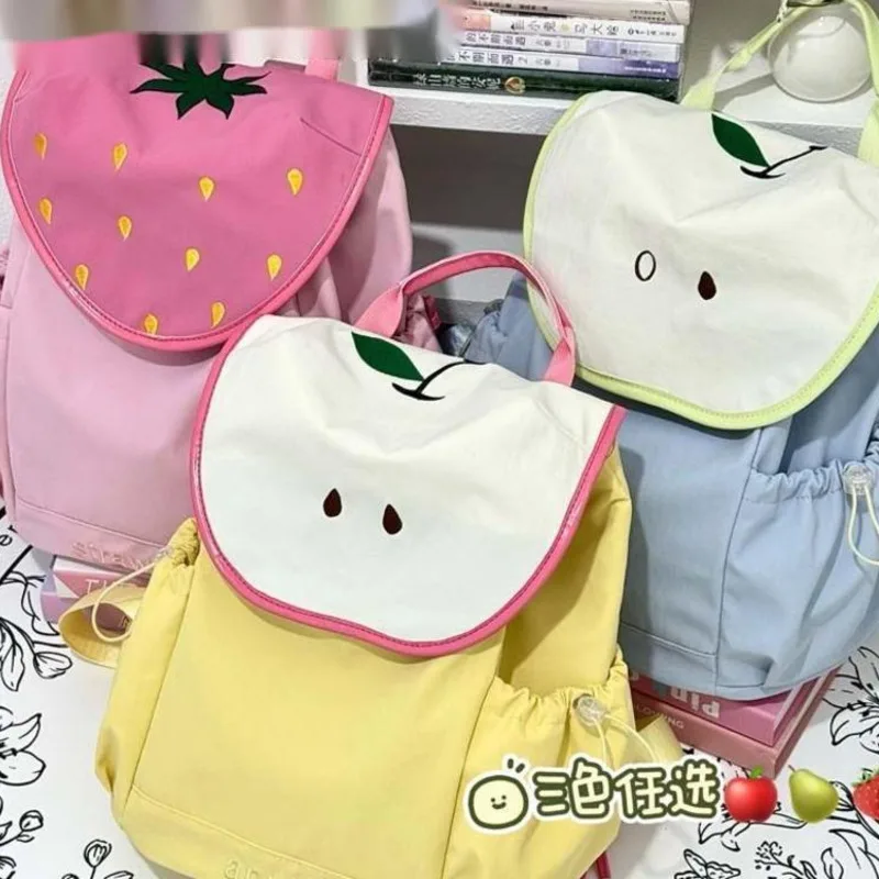 

Red Apple Backpacks Back To School Kawaii Y2K Guava Cartoon Nylon 10 Inch Student Versatile Backpacks Zipper Mini Backpacks New
