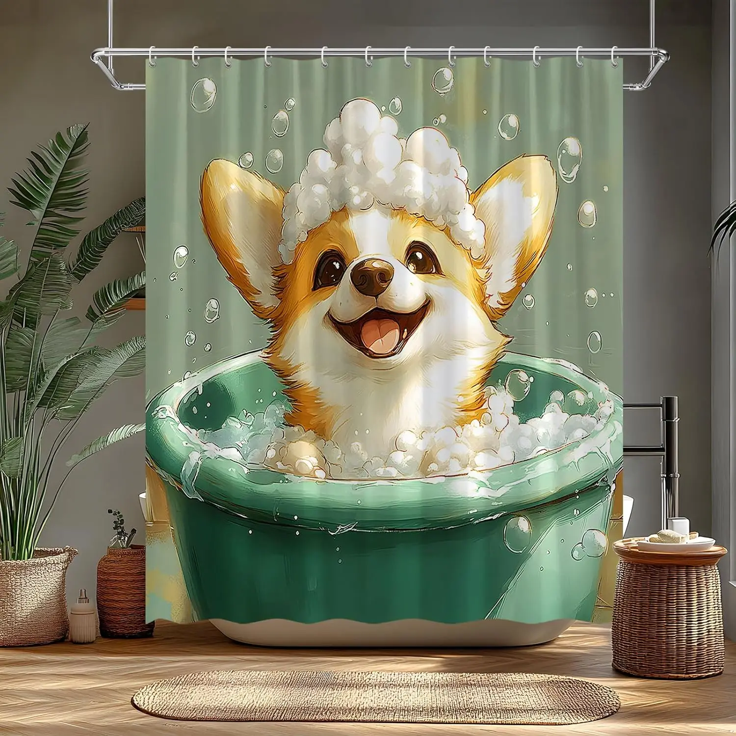 

Занавеска для душа с милой собакой, собака корги, съемная пузырьковая ванна, забавные животные, семейные домашние животные, набор полиэстеровых штор для ванной комнаты с крючками