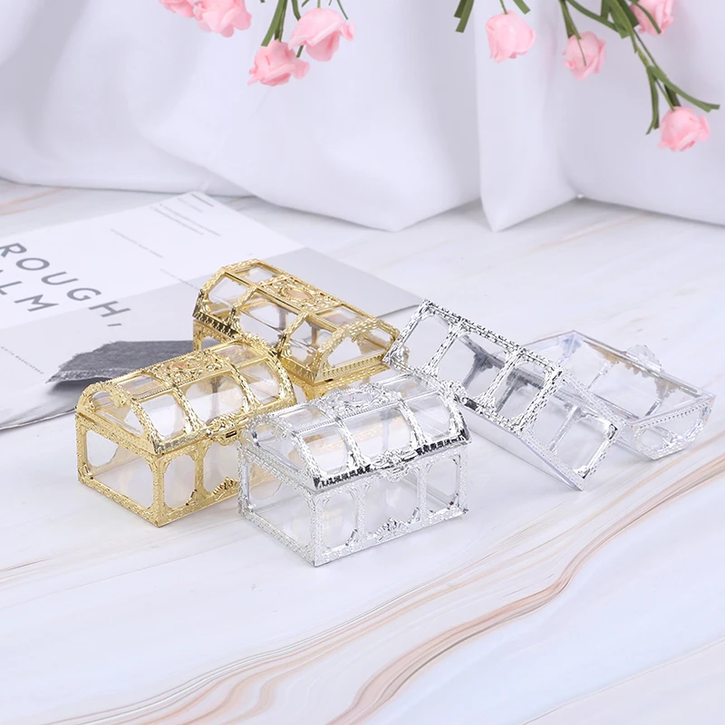 1PC Vintage Storage Organizer Box Treasure Chest Transparent Pirate Treasure Box Crystal Gem Jewelry Box Plastic Chest