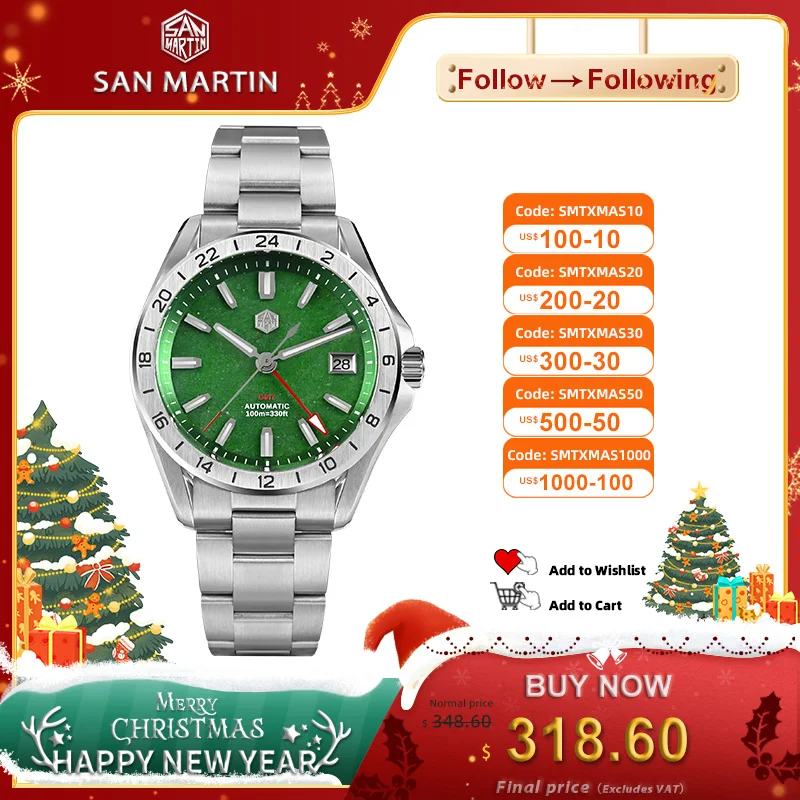 

San Martin 39mm Luxury Men Watch Green Jade Stone Red Agate Rare Mineral Gemstone NH34 GMT Automatic Mechanical Sapphire SN0129