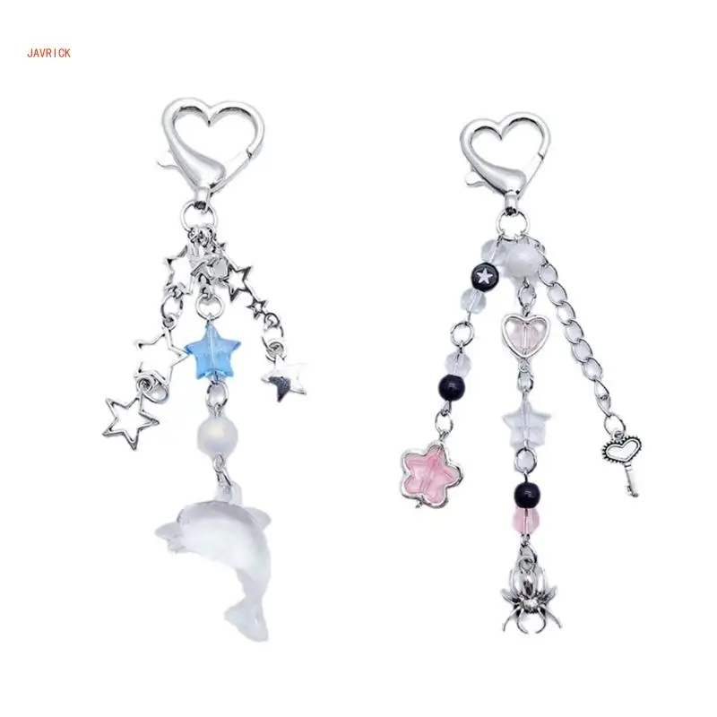 Y2K Keychain Sweet Cool Star Dolphin Spiders Pendant Keyring Fashion Charm Car Pudding Keyring JewelleryHandbag Accessories