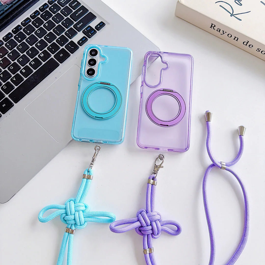 

Neck Rope 360°Rotating Bracket Matte Stand Case For Samsung Galaxy S24 Plus S25 S26 Ultra A56 A17 Magnetic Wireless Charge Cover