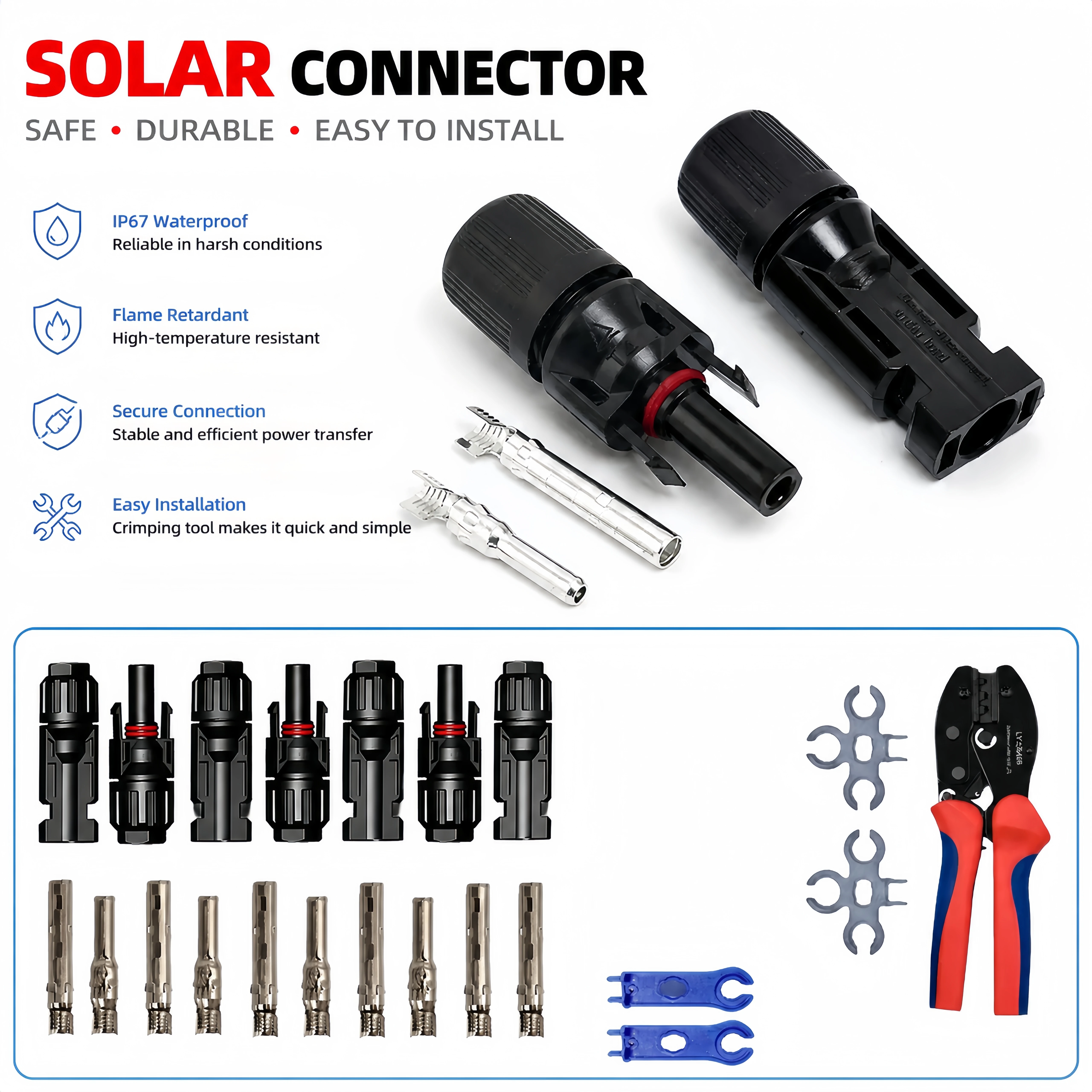Conector de Panel Solar Compatible con MC4, Macho y Hembra, 10-600 Piezas, Enchufe PV de 1000V 30A, Kit de Terminales de Crimpado Impermeables para Cable de 2.5/4/6mm²