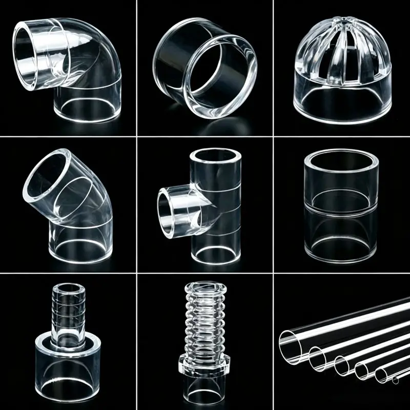 1PC 16~50mm Acrylic Pipe Fitting Aquarium Fish Tank Plexiglass Joint Water Supply Tube Fitting Elbow Tee End Cap DIY Accessories