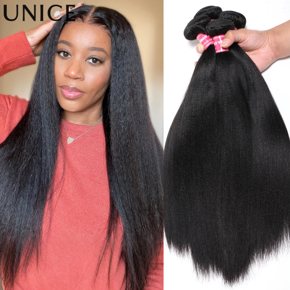 

Unice Hair Yaki Прямые пучки волос 1/3/4 шт. Пучки 100% человеческих волос для быстрого плетения Наращивание волос 100 г в пучке