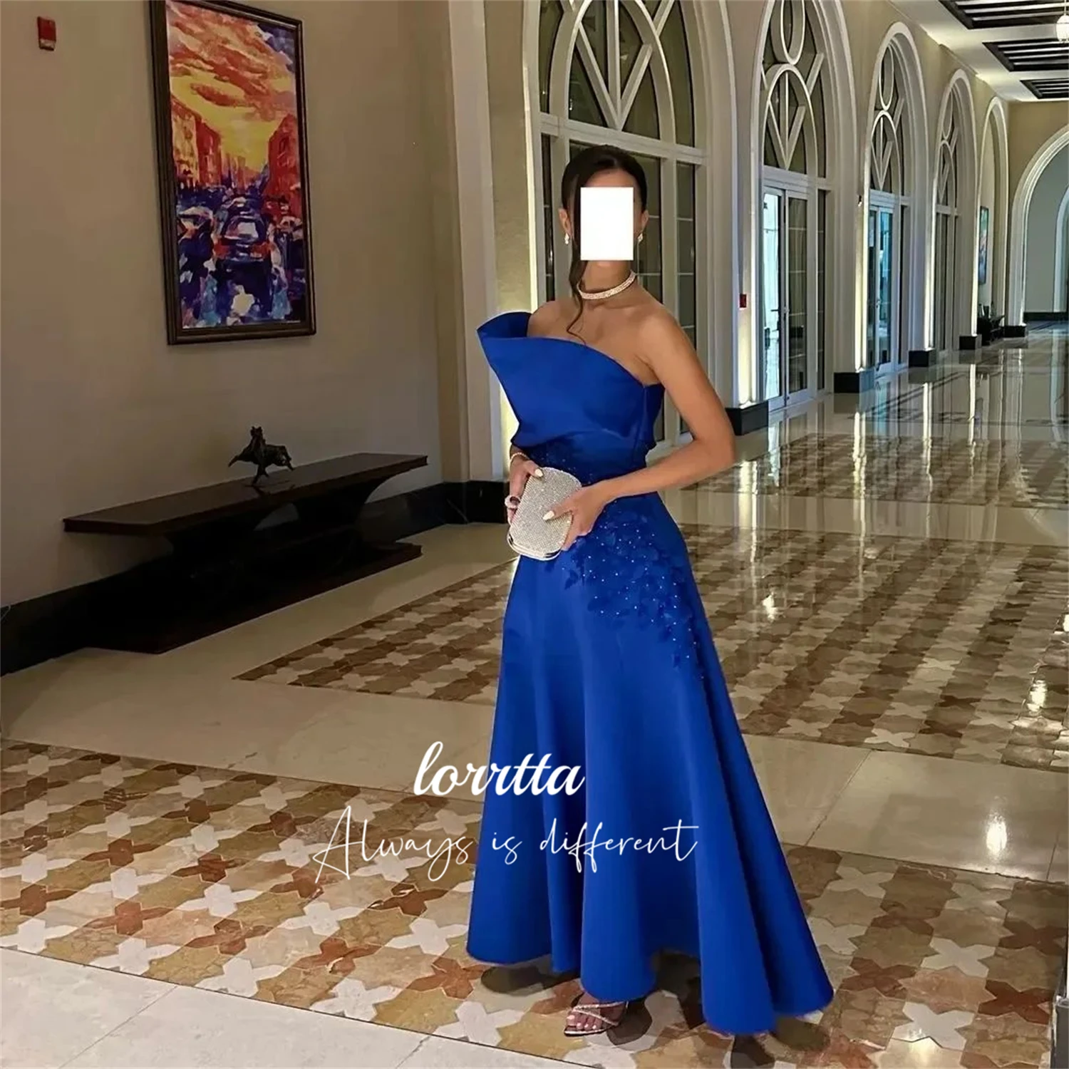 Lorrtta One Shoulder Sleeve Line A Satin Evening Dress Grace Flower Decoration Wedding Party Dresses for Formal Occasions Luxury