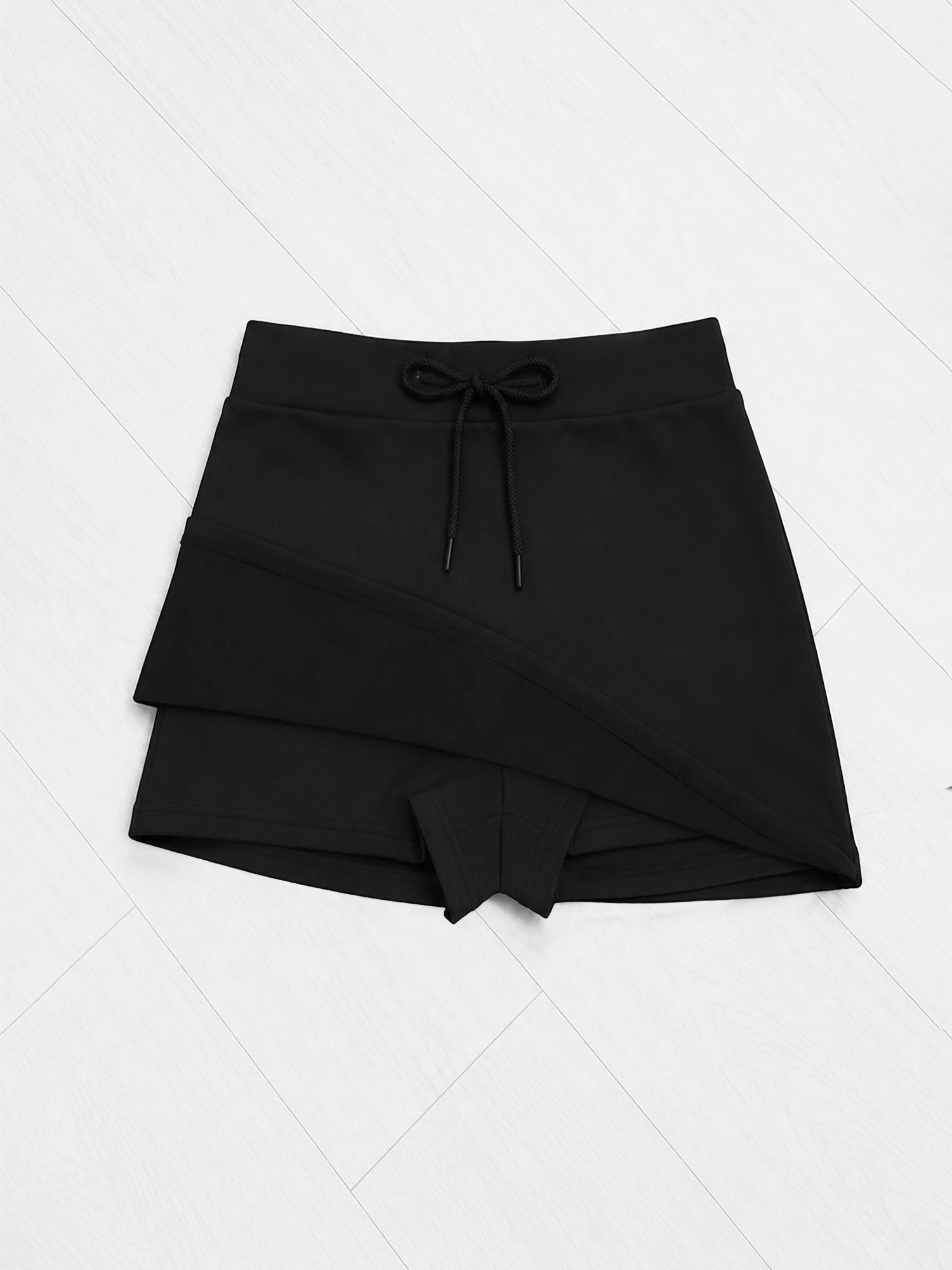 Minimalist Ladies High Stretch Drawstring Bodycon Skort Solid Anti-exposure Yoga Casual Shorts Skirt for Women