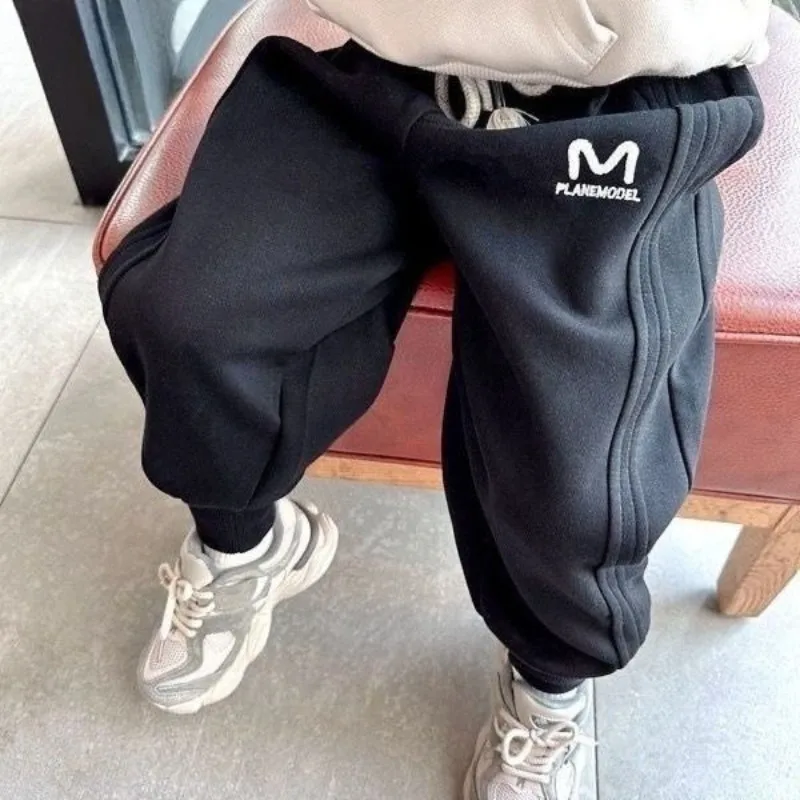 2026 New Boys Letter Embroidery Joggers Pants Autumn Winter Comfortable Casual Sweatpants Kids Elastic Cuff Trousers