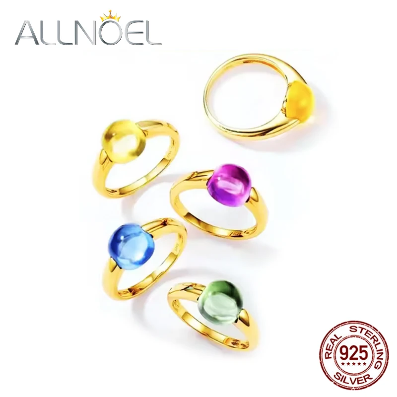 

ALLNOEL 925 Sterling Silver 10K Gold Plated Color Crystals Rings For women's ring Luxury Inlaid Water Drop Pendant Party Gift