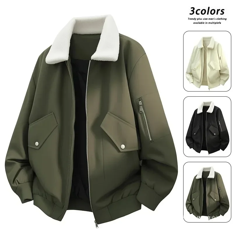 

Утолщенная бархатная хлопковая куртка из ягненка M-8XL, уличная рабочая одежда с воротником-стойкой, зимнее теплое широкое мужское стильное модное короткое пальто