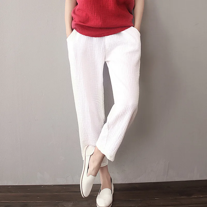 

Свободные удобные хлопковые повседневные брюки для женщин, домашняя одежда в художественном стиле, двухслойные дышащие брюки свободного кроя для женщин